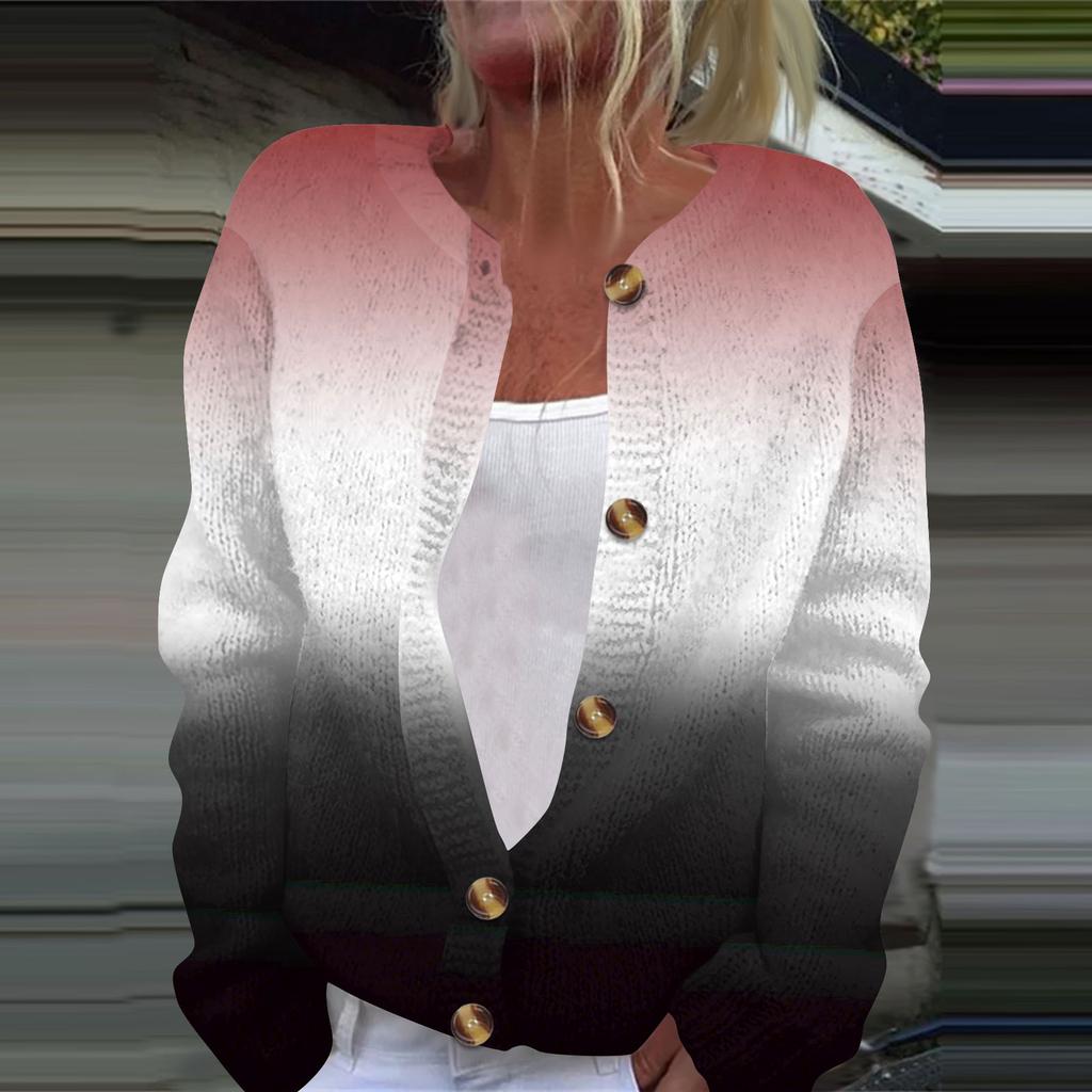 Женская модная принтованная куртка с длинным рукавом и вязанным кардиганом на пуговицах