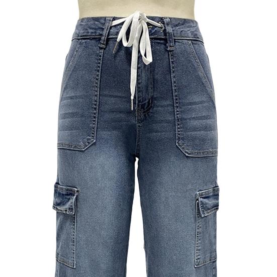 Женские джинсы-карго со средней талией, прямые, широкие, с 6 карманами, повседневные, высокоэластичные, мешковатые джинсы