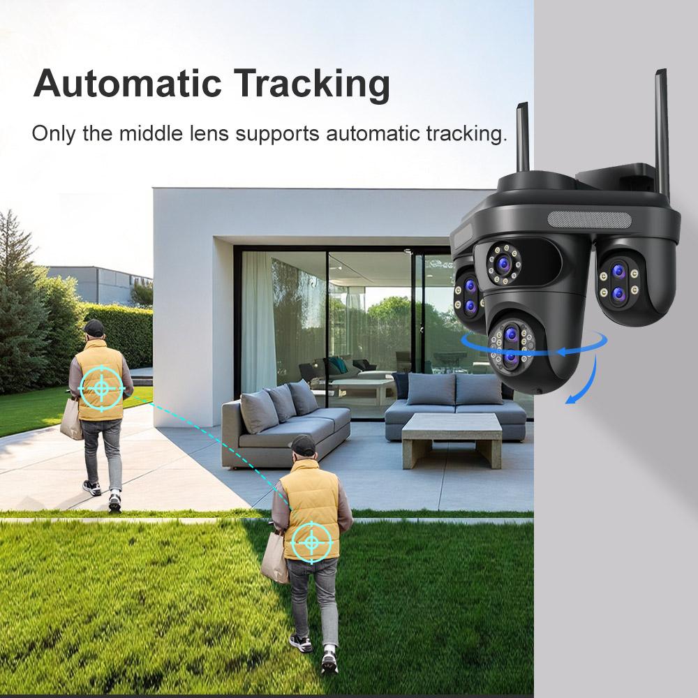 AIOOK 7 Объективов 4 Экрана Камера Безопасности 30X ЗУМ HD 35МП WiFi Камера Уличная IP66 Водонепроницаемая Цветная Ночная Видимость Мобильное Отслеживание IP CCTV