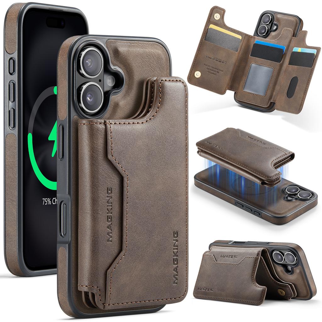 MAGKING K3 Series For iPhone 16 Case Compatible with MagSafe Wallet PC+TPU+PU Phone Cover