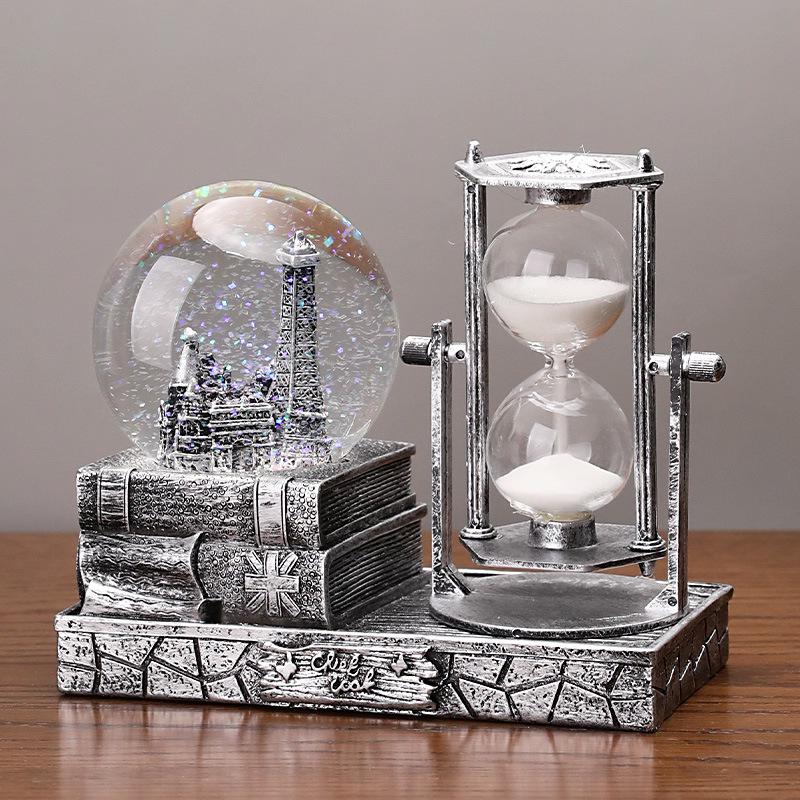 Хрустальный шар Эйфелева башня песочные часы - Светящийся подарок студенту, Полимерное настольное украшение