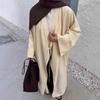 Женская однотонная свободная абая с открытым передом, макси-кардиган, длинный рукав, мусульманское кимоно, верхняя одежда