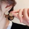 Серебряная игла Французский ретро темно-кофейные плиссированные серьги женские трендовые легкая роскошь нишевые универсальные серьги-пусеты с темпераментом