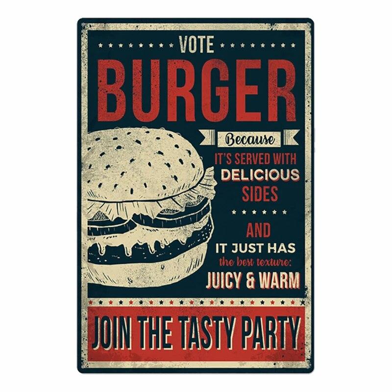 Hamburger Metal Tin Sign Plaque Vintage Burgers and Fries Metal Plate Poster Kitchen Restaurant Shop Wall Decor