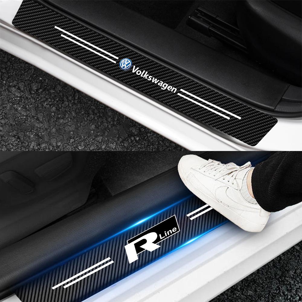 4Pcs Car Door Sill Protector Stickers Carbon Fiber Stickers for Volkswagen Golf 4 mk5 Passat b8 b5 VW Sharan Polo Tiguan R Line CWT1