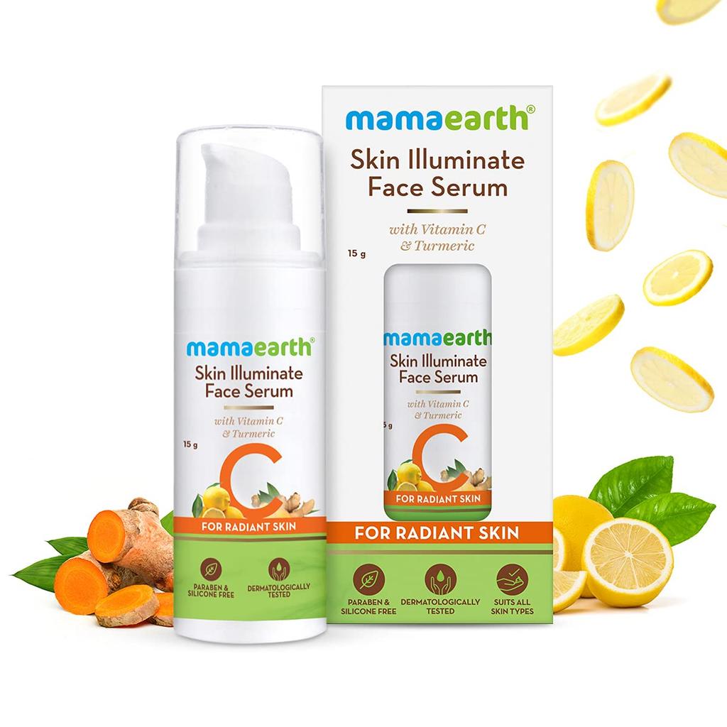 Mamaearth Skin Illuminate Face Serum 15g With Vitamin C & Turmeric For Radiant Glow & Dark Spot Reduction