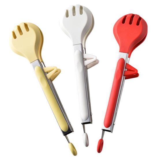 Silicone Food Clip with Stand Anti-scald Long Handle Hangable Multifunctional Steak Meat Barbecue Serving Clamp Tong Spatula Kitchen Supplies