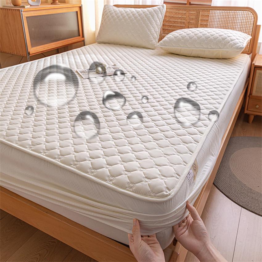 100% водонепроницаемая стеганая простыня на резинке с эластичной лентой для односпального/двуспального/королевского размера, защитный чехол для матраса 90/140/160x200