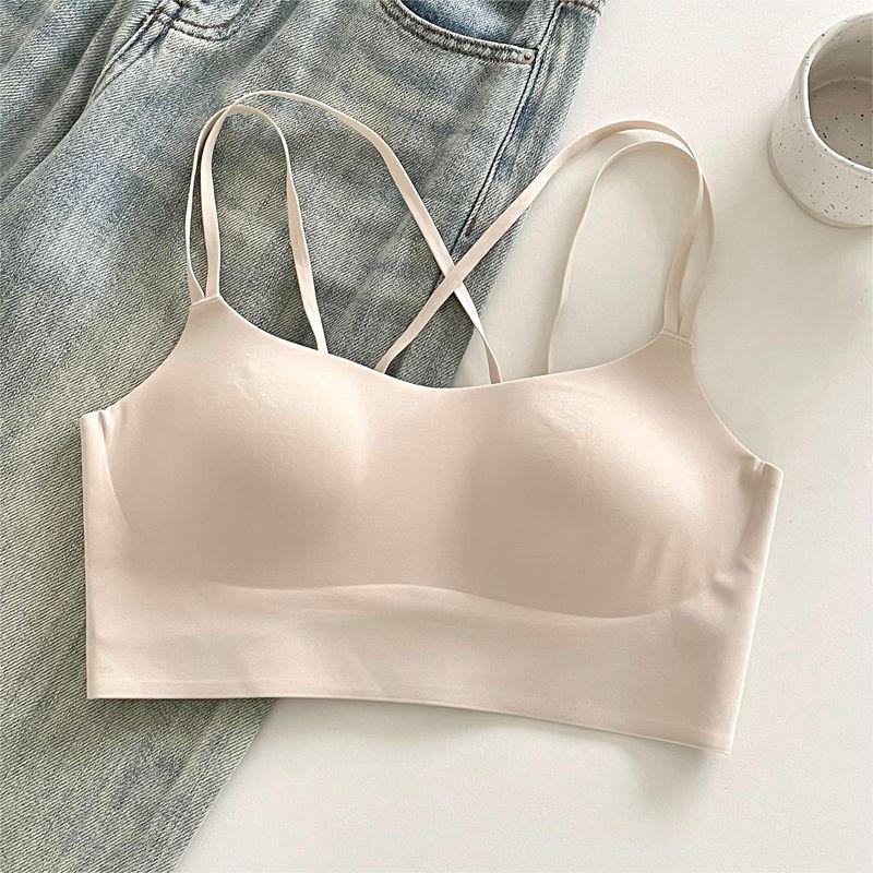 Японский летний тонкий - стиль спортивный бюстгальтер без спинки для женщин, пуш-ап, против просвечивания, цельная фиксированная чашка, нижнее белье в стиле майки