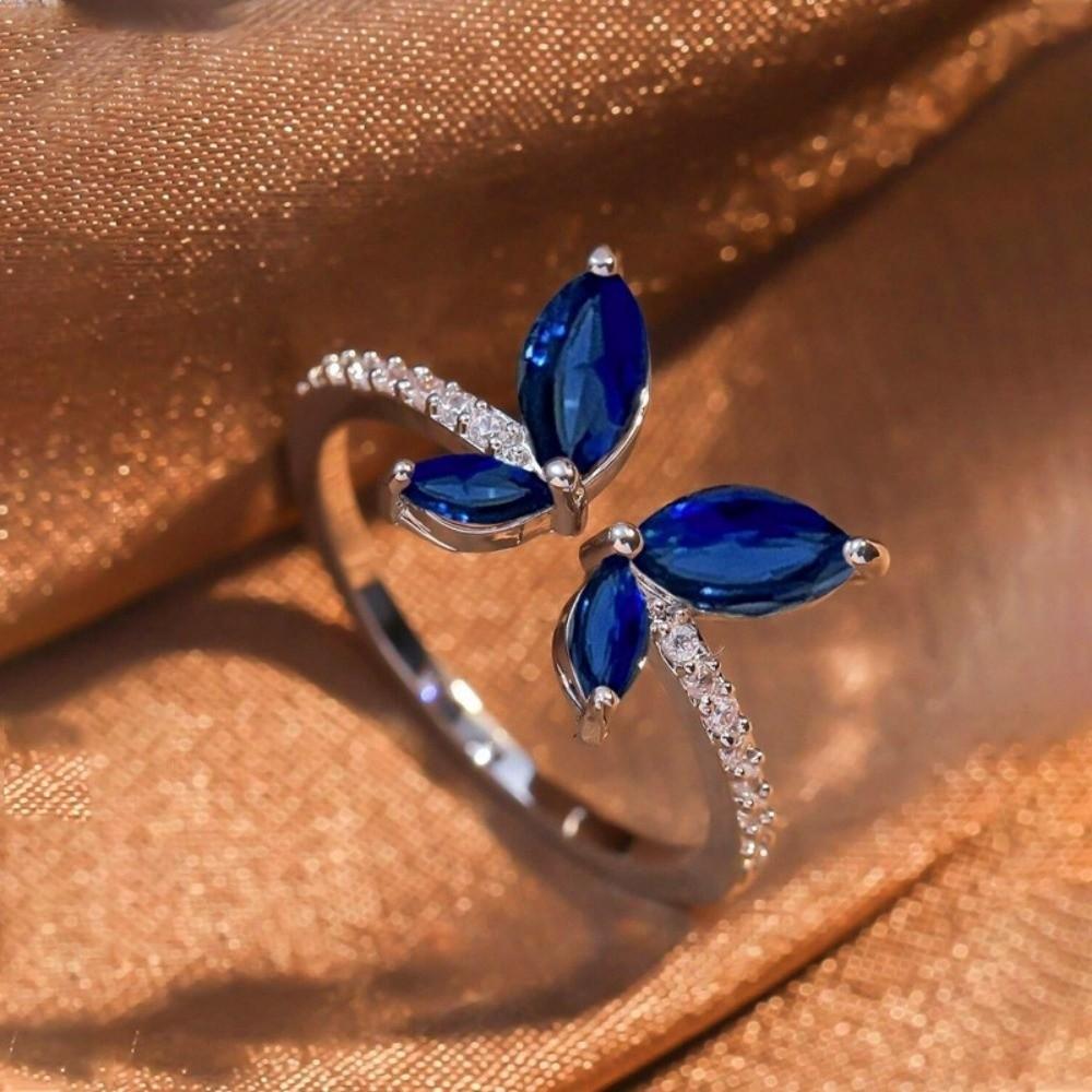 Light Luxury Butterfly Opening Ring Adjustable Crystal Ring Light Luxury Finger Jewelry  Gifts