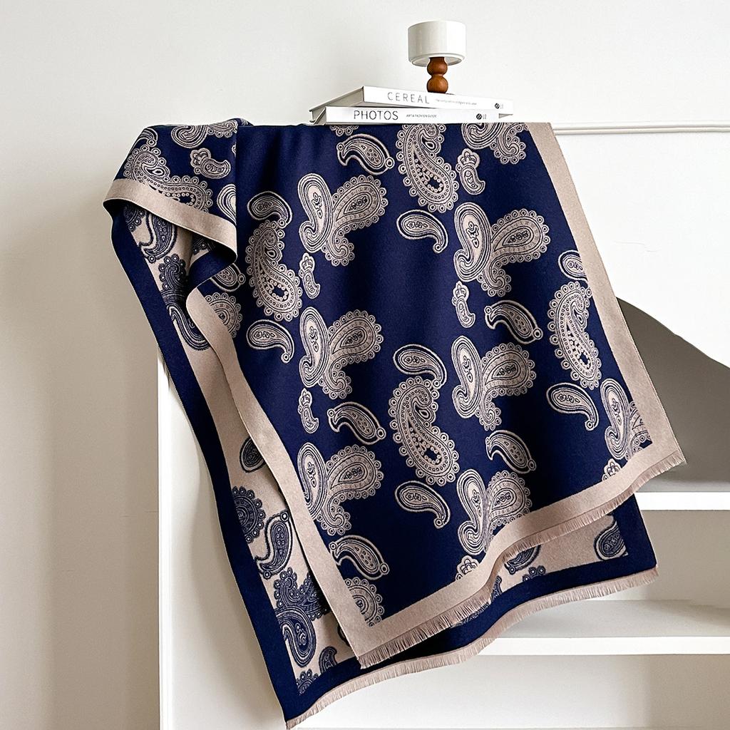 European And Korean Autumn And Winter Double-Sided Imitation Cashmere Cashew Flower Elegant High-End Dual-Purpose Scarf Warm Scarf Women