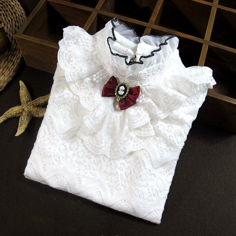 Блузки для девочек, рубашки, 3 цвета, 80-165, топы для девочек-подростков, школьниц, хлопковые кружевные рубашки с длинными рукавами, детская одежда