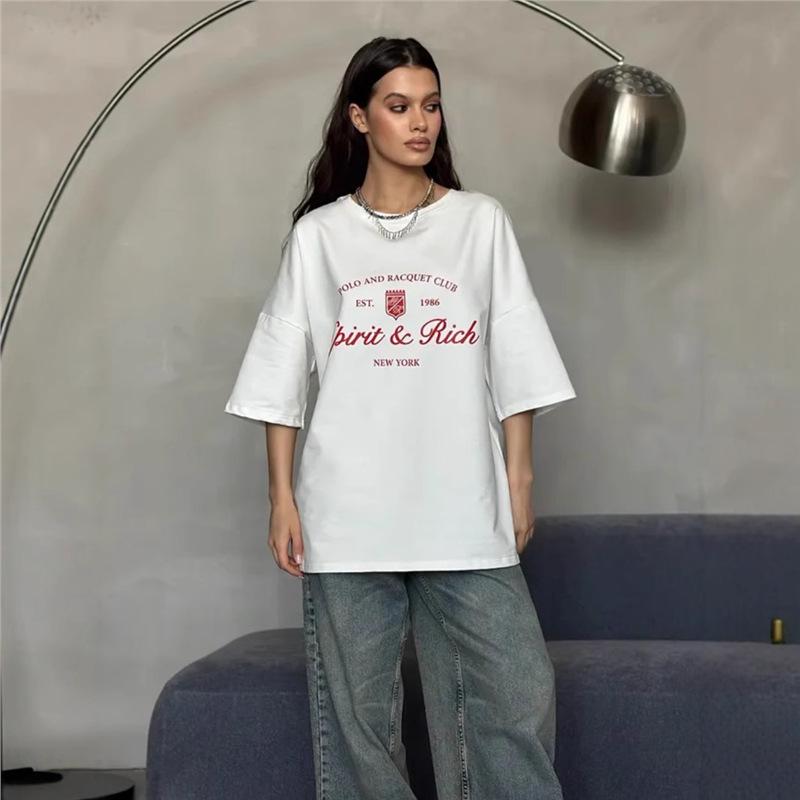 Luxury European and American Mid-Length Printed Summer T-Shirt, 2025 Trendy Short-Sleeve Style