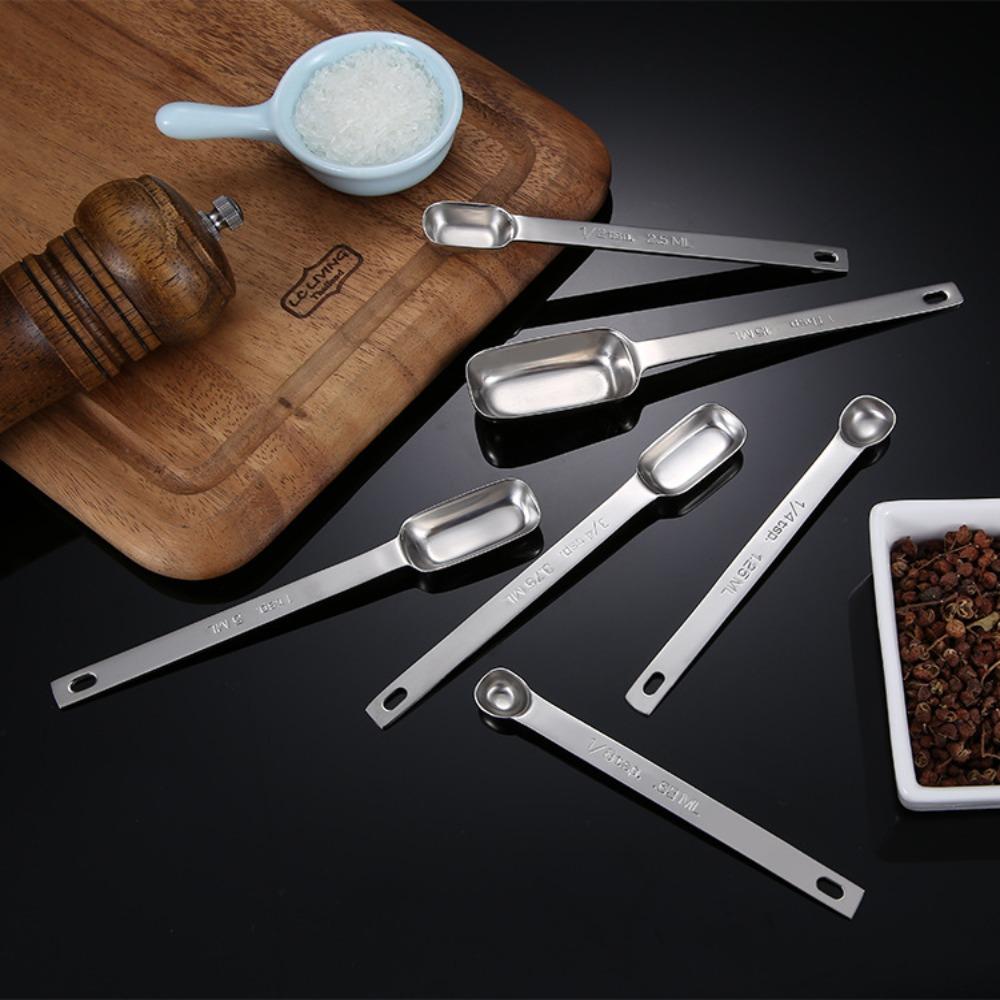 6pcs Rectangular Head Graduated Spoon with Scale Baking Spoon Seasoning Spoon Coffee Scoop Bar