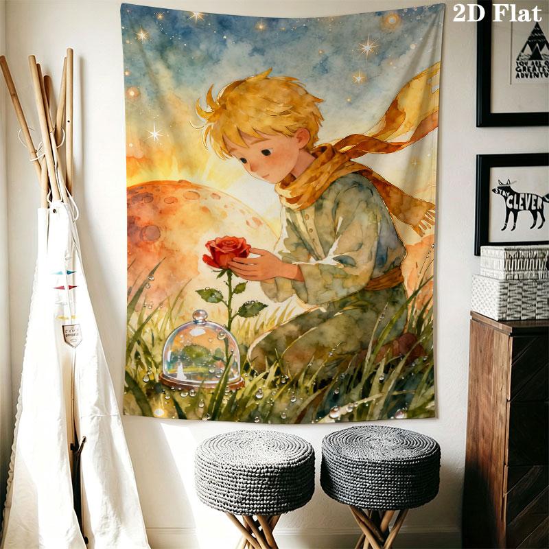 Little Prince Rose Wall Hanging Printed Fabric Blanket Decorative Tapestries for Bedroom Living Room Home Decor
