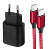 25W USB-C Fast Charger - e.F.Connection- 1M Nylon Cable - Compatible iPhone 17/16/15- Red/Black