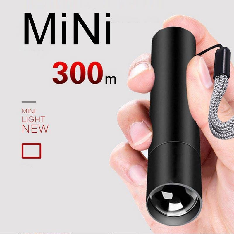 Мини-телескопический зум-фонарик 3 режима света, USB-перезаряжаемый, водонепроницаемый, мощный, для улицы, портативный фонарь