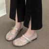 Fashion New Summer Fashion Flat Shoes Women's Fashion Round Toe Shallow Mouth Rivet One Buckle Soft Sole Flat Single Shoes