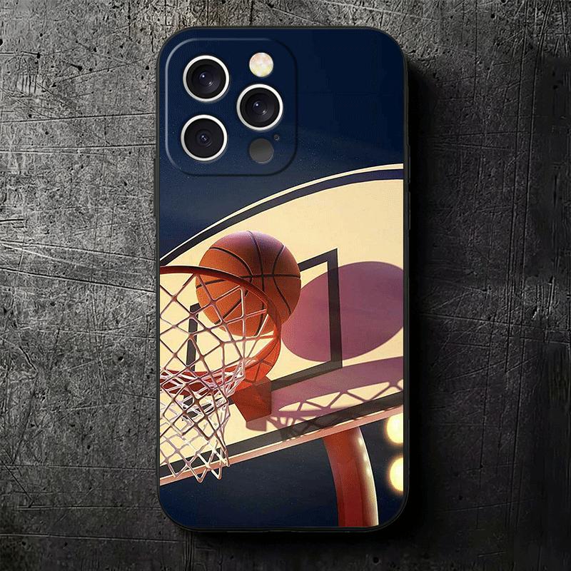 Баскетбольное кольцо Спорт Мягкий чехол для телефона для iPhone 16 16E 17 Air 15 Pro Max 14 Plus 13 Mini 11 12 7 Черная задняя крышка
