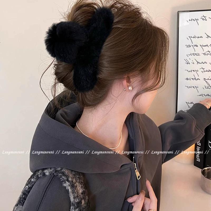 Милая плюшевая заколка-зажим, новая высококачественная шпилька для волос, высокий хвост на затылке женщины, заколка-акула, аксессуары для волос