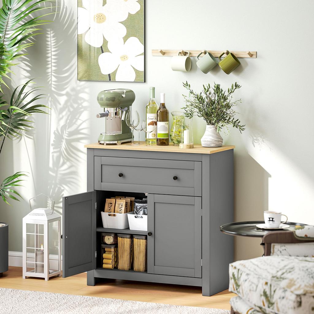 Kitchen Sideboard with Drawer and Cabinet with Adjustable Shelf, in Wood, 78.5x35x80 cm, Multicolor