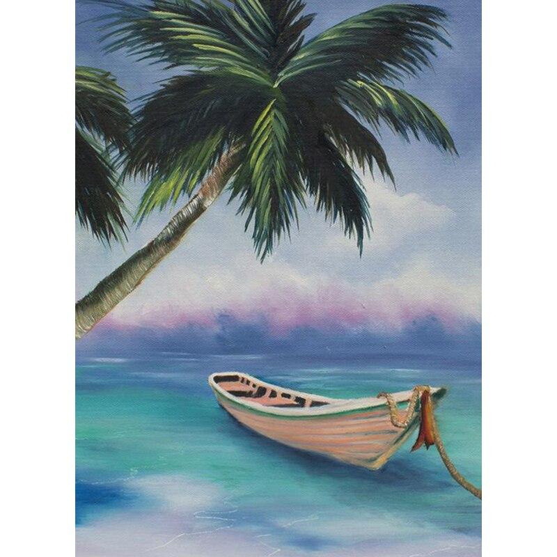 5D DIY Diamond Painting Sunset Boat View Diamond Embroidery Sea View Cross Stitch Flower Full Round Drill Home Decor Gift