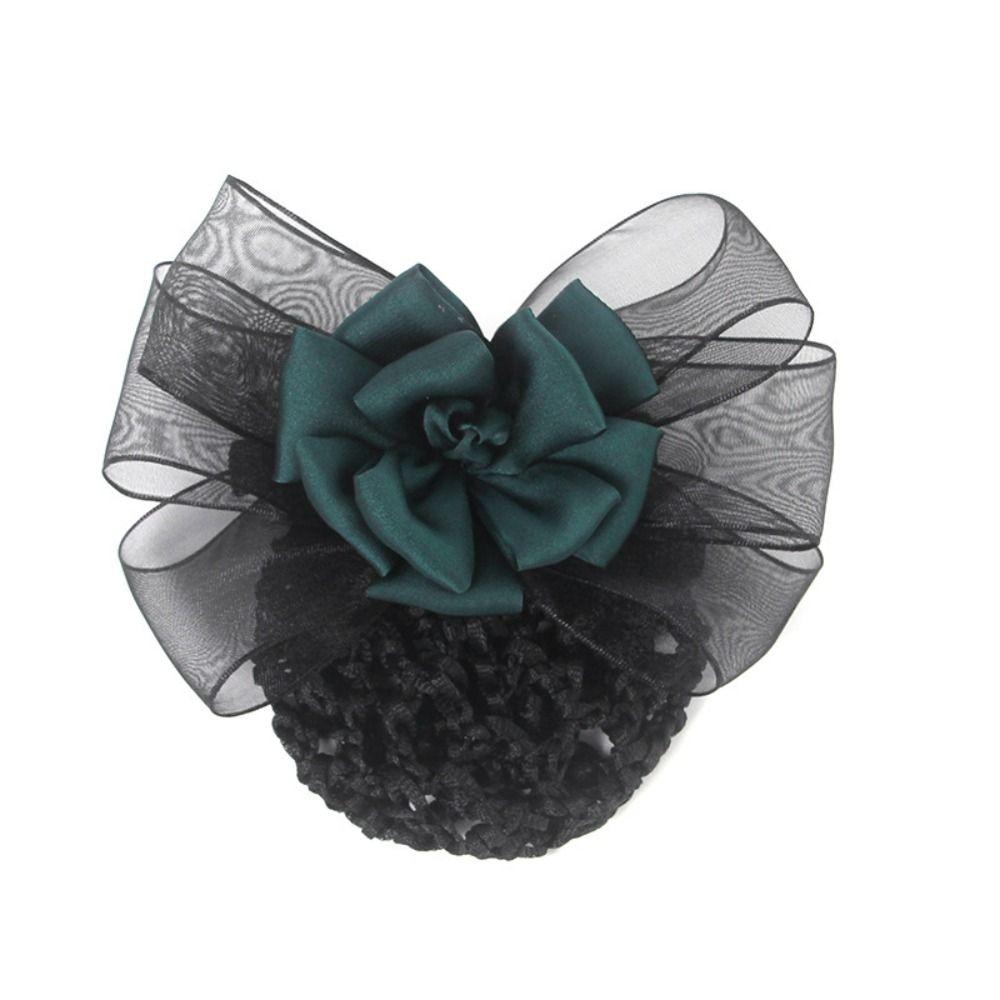 Korean Style Flower Snood Spring Clip Ponytail Clip Bow Hair Net Temperament Crochet Bun Net  Bank