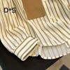 Women Shirt Lapel Long Sleeve Vertical Striped Fake Two-Piece Design Shawl Back Shirt Loose Fit Buttons Placket Shirt Tops