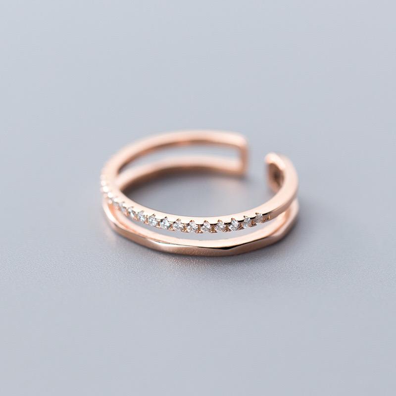 925 Sterling Silver Rings for Women Men Couple Minimalist Handmade Double Zircon Ring Party Jewelry Gift Prevent Allergy
