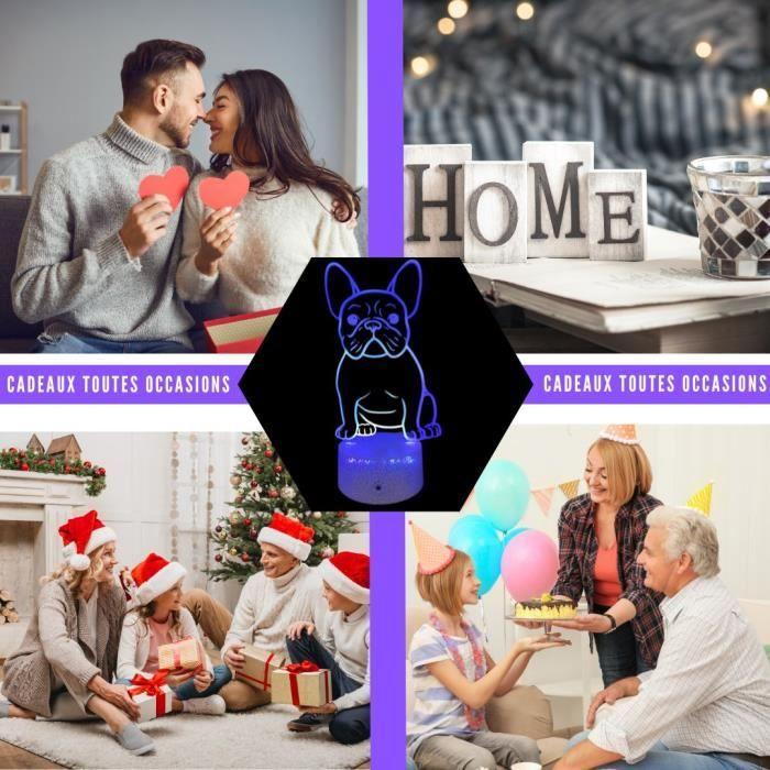Lampe de chevet - 3D LED - Bouledogue Français - Veilleuse tactile - 16 couleurs - Décoration intérieure