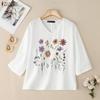 Женская повседневная блузка с цветочным принтом, круглым вырезом и рукавом 3/4