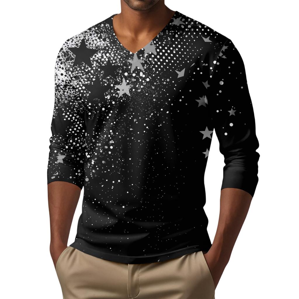 Мужская футболка с V-образным вырезом, повседневная, модная, с принтом, с длинным рукавом