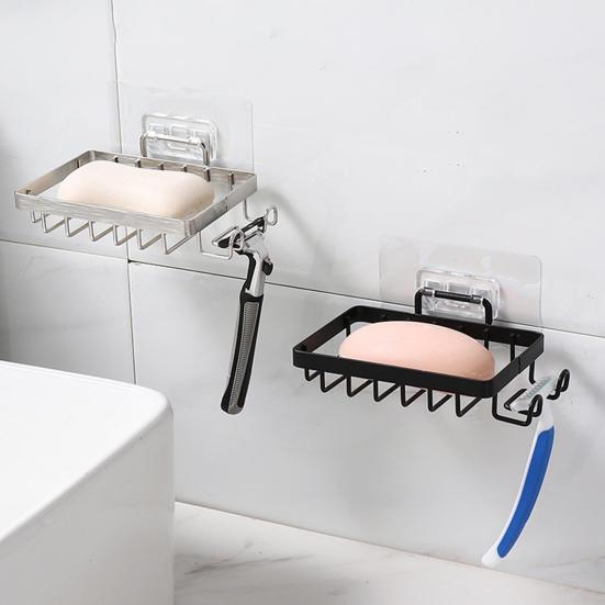 1/2 шт., настенное крепление, мыльница, боковые крючки, полый держатель из нержавеющей стали для душа, контейнер для мыла, коробка для хранения, кухонные принадлежности для ванной комнаты