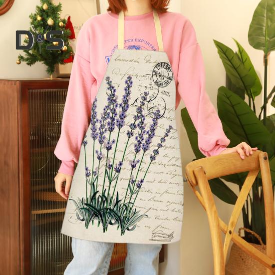 Sleeveless Apron Stain Repellent Linen Strong Absorbent Cactus Pattern Cooking Bib Kitchen Supplies