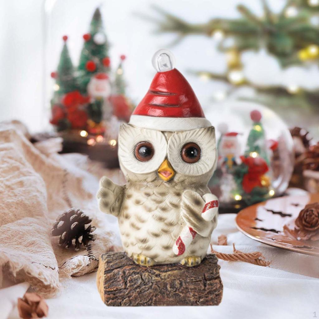 Рождественская скульптура совы с большими глазами, статуэтка с декором в виде светящегося дома, статуэтка для рабочего стола