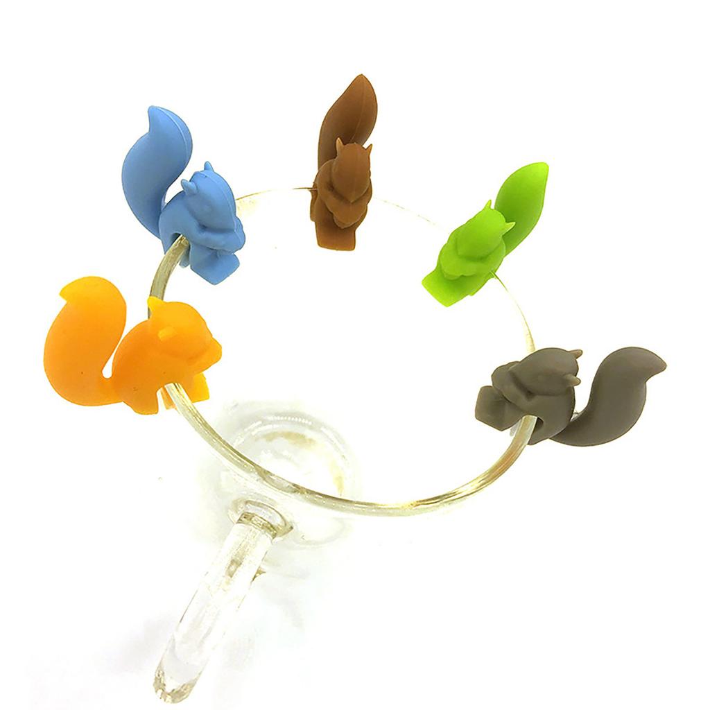 5Pcs/set Squirrels Tea Bag Hanging Holder Cup Silicone Cup Marker Kitchen Gadget
