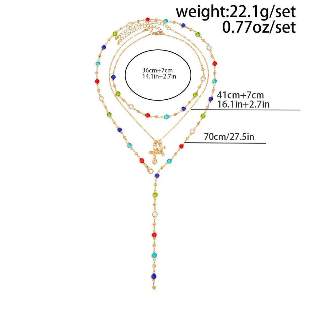 Ingemark 3Pcs/Set Y2K Boho Crystal Tassel Chain Necklace Women Collares New Trend Goth Cross Pendant Choker Party Jewelry Gift