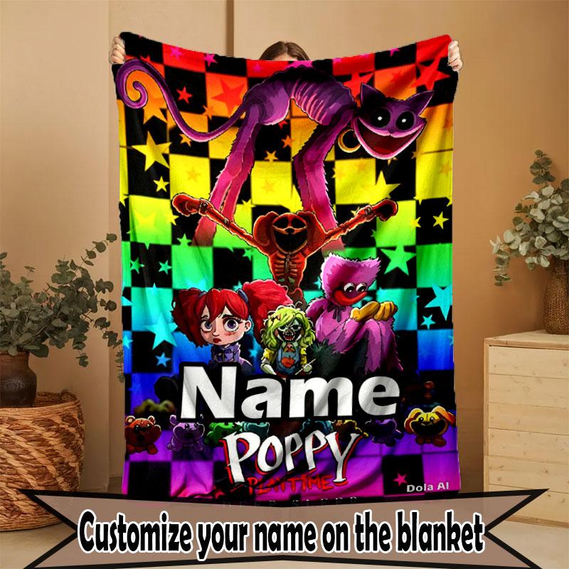 Custom Name Personalized Poppy Playtime Print Blanket, Home Decor, Bedroom, Sofa, Camping, Couch, Gifts for Birthday Christmas