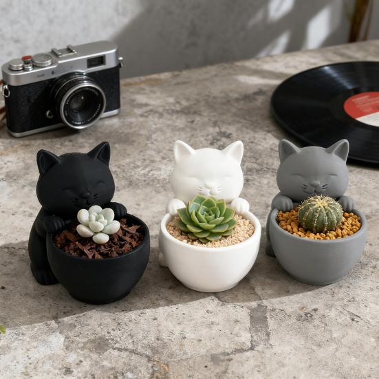 Мини Котенок Цветочный Горшок Суккуленты Кашпо Милый Кот Растение Горшок Украшение для Дома Настольное Кашпо Котенок Подарок для Любителей Кошек