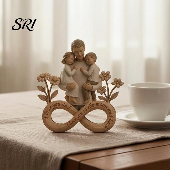 Moon Love Decoration Wooden Ornament with Stable Base, Father Day Ornament, Decorative Family Resin Sculpture Decor for Desktop Bookshelf Piece