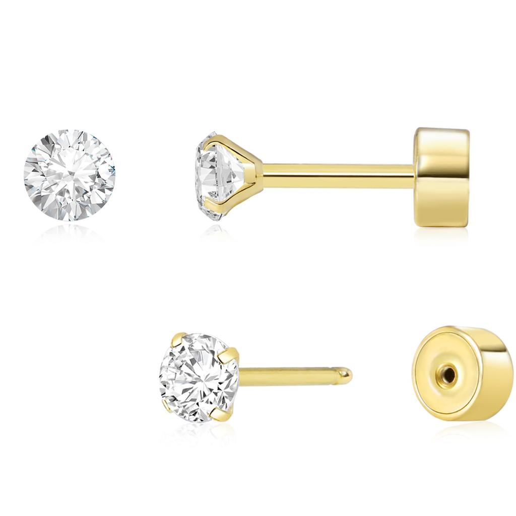 Cercei 14K Gold Plated Flat Back Earrings Hypoallergenic Earring Set Simple Studs