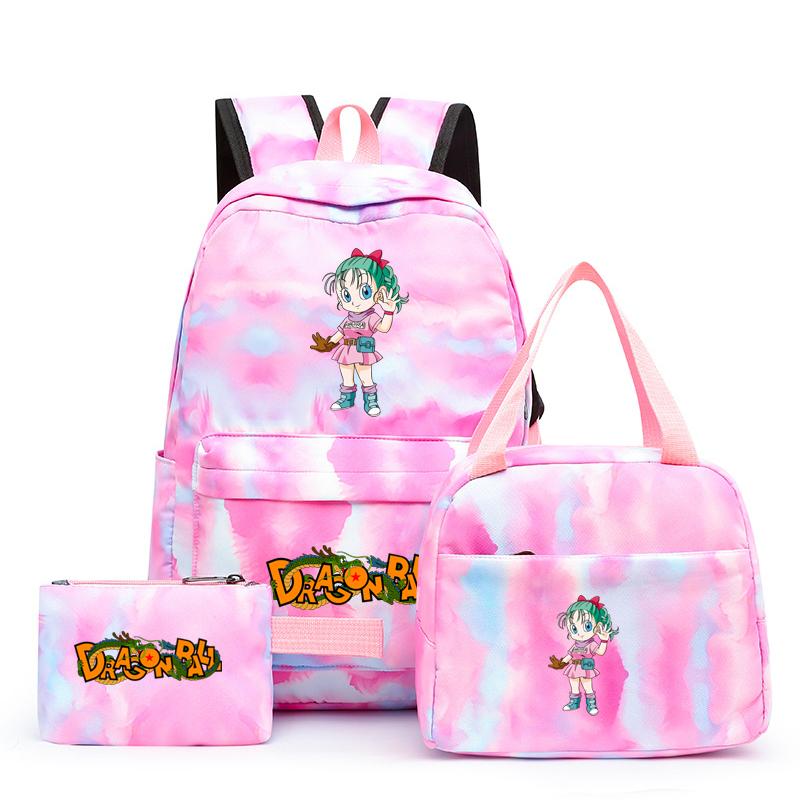 3Pcs/set Dragon Ball Colorful Backpack with Lunch Bag for Women Student Teenagers Rucksack Casual School Bags Sets