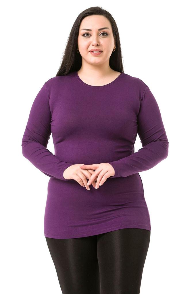 Women's Style Big Size Body Plus Size Crew Neck Long Sleeve Viscose Black Body