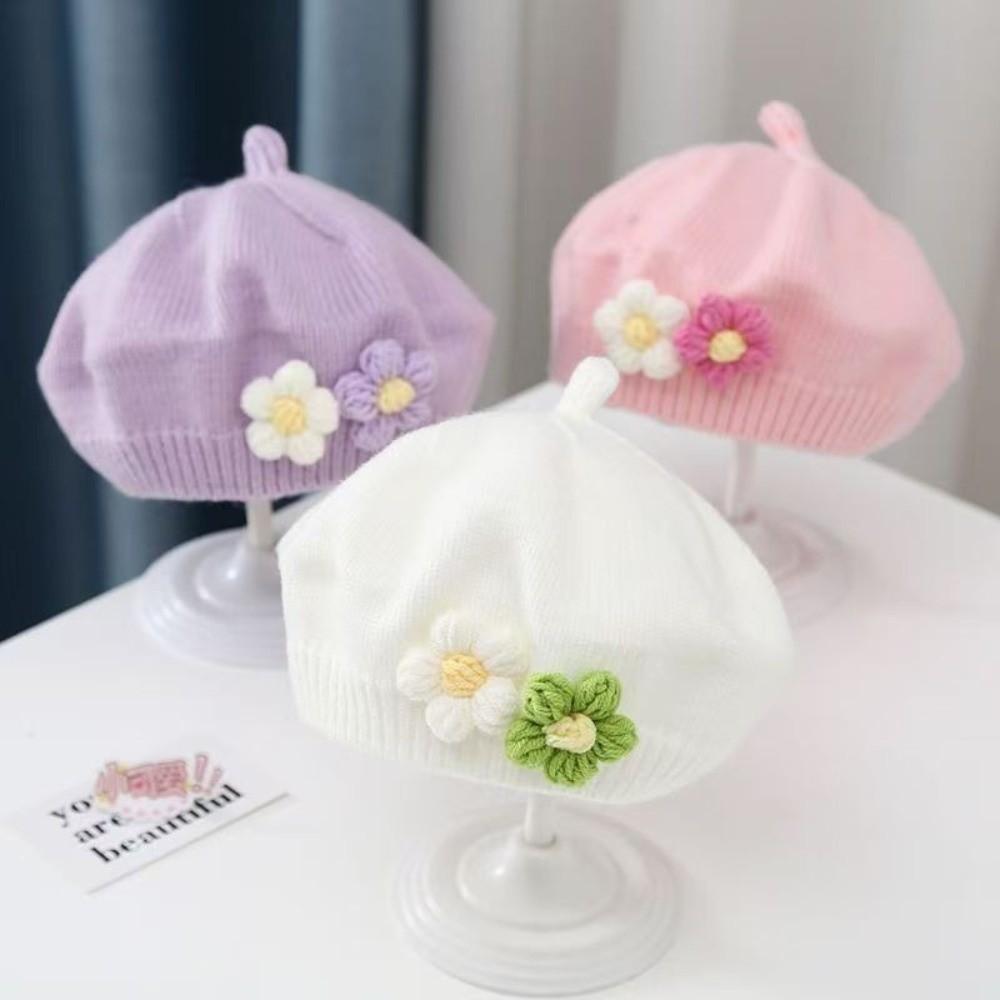 Cute Flower Toddler Beret Hat Comfortable Beanies Cap Fashion Knitted Hats Autumn Winter