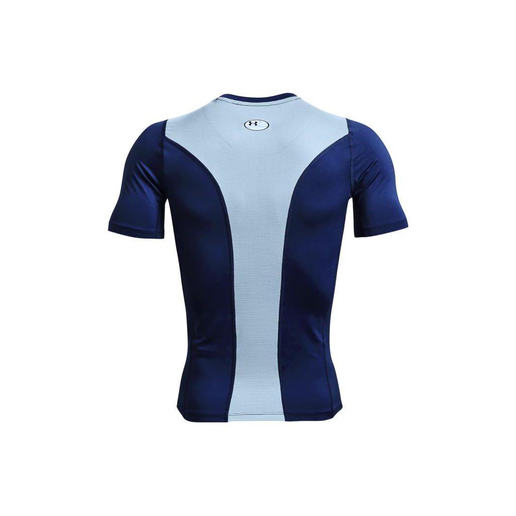 Under Armour Solid Logo Print Compression Short Sleeve T-Shirt Men Tops Blue 1370657-415