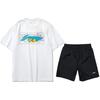 Футболка с коротким рукавом и круглым вырезом с принтом мультфильма Li Ning и спортивные шорты с сплошным логотипом, комплект из мужских топов и низов, белый, черный, AHSR340-11+AKSS985-1