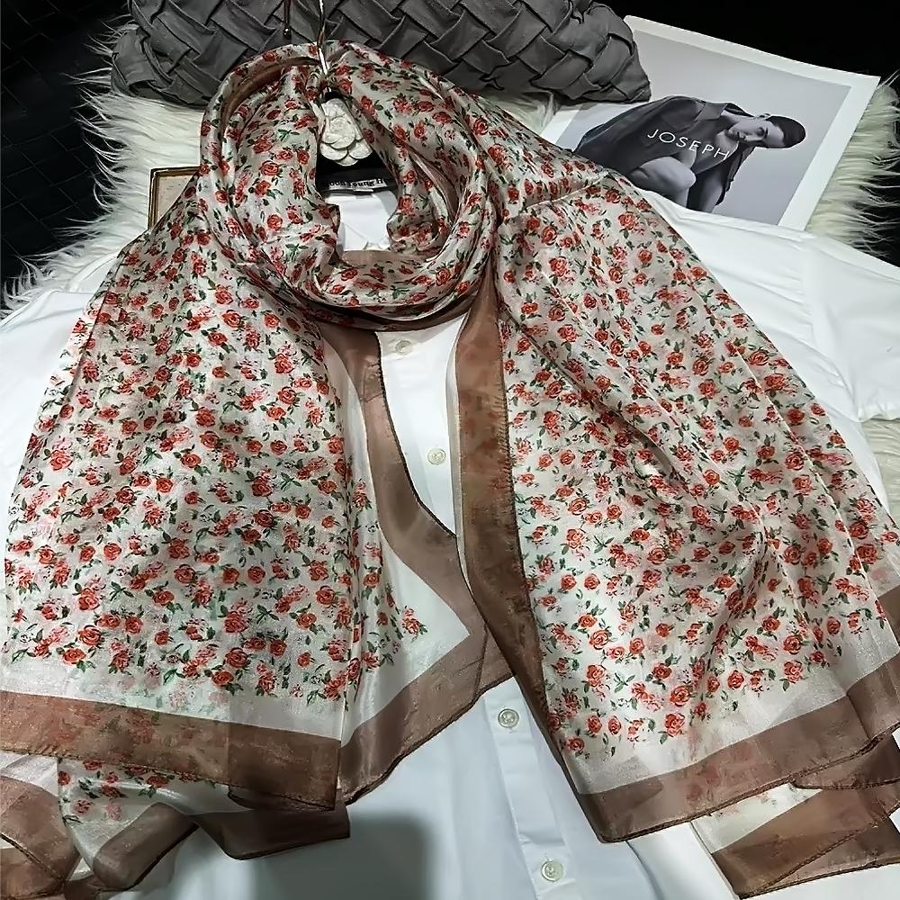 [BYSIFA] Шелковый шарф большого размера расширенный шелковый женский шелковый шарф шаль женский шарф новый зимний оранжевый кофейный женский длинный шарф