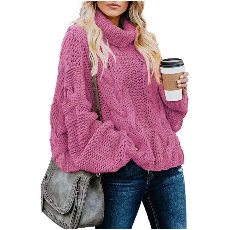 Autumn and Winter Women's Sweater Lazy Wind Solid Color Twist Loose High Neck Sweater