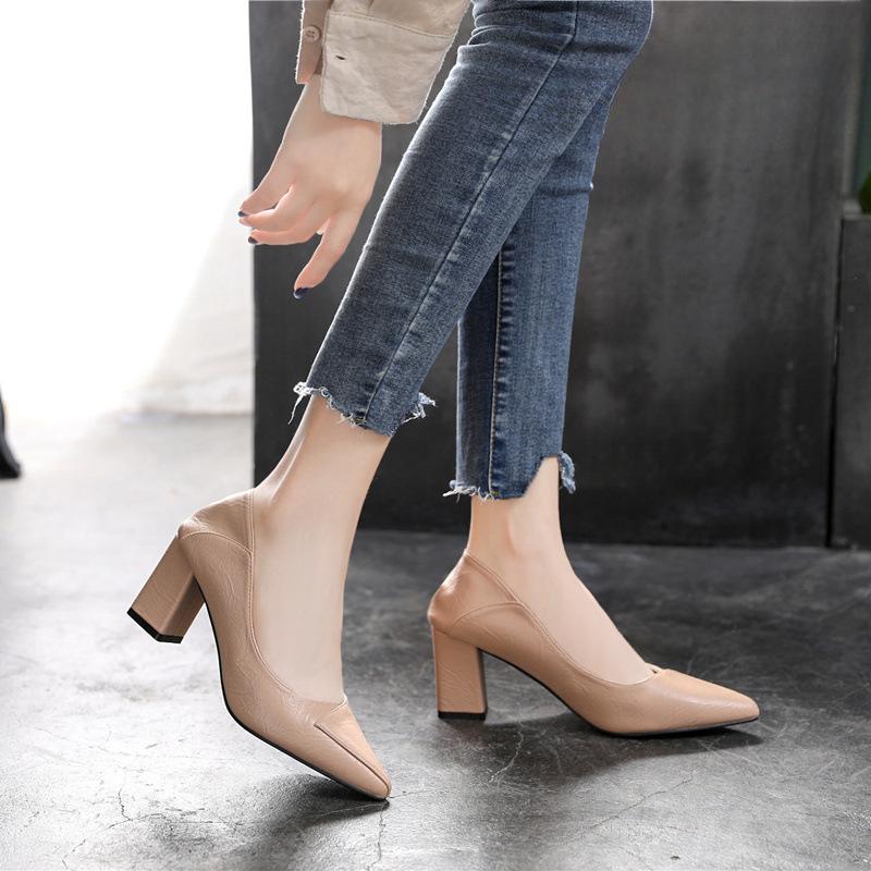 Spring New Pointed High Heels Thick Heels Professional Single Shoes Fashionable All-match High Heels