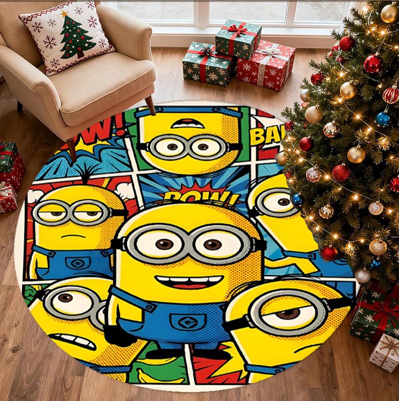 Minions Pattern Round Rug, Indoor/Outdoor Mat, for Picnic, Gameroom, Bedroom, Office, Living Room, Home Decor Carpet, Birthday Gift
